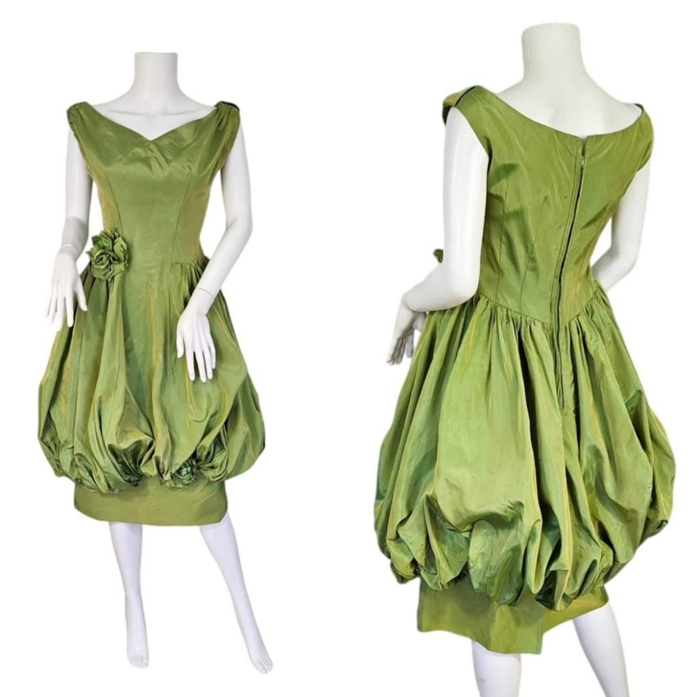 1950s Vintage Emma Domb Acid Green Slytherin Effie Trinket Dress Size M